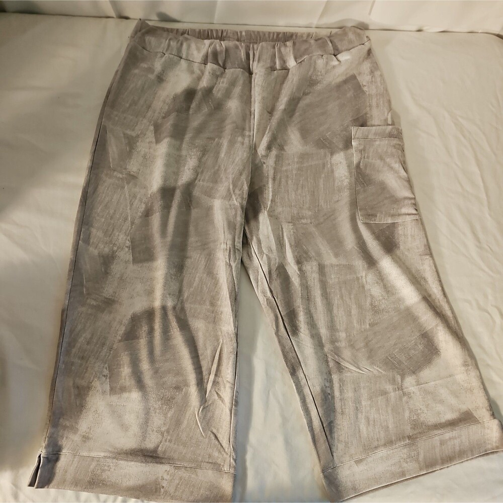 New LOGO Lounge by Lori Goldstein M Terry Wide Leg Crop Pants Beach Sand